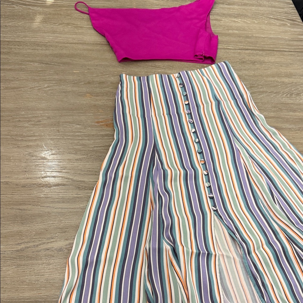 Maeve Vertical Stripe Button-Front Maxi Skirt in Pink, Blue, Green, Orange